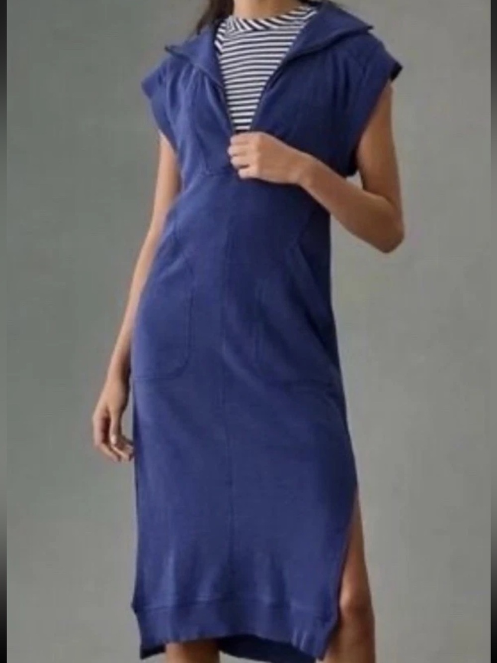 Daily Practice By Anthropologie Sleeveless Navy Half-Zip Sweatshirt Dress Size M